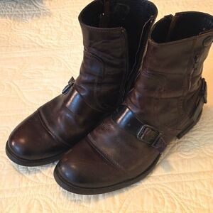 Dark Brown Burnished Moto Boots 10D 43EU